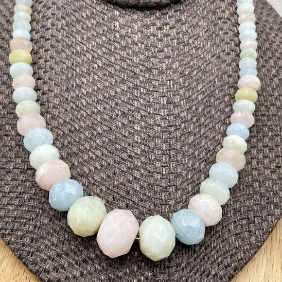 Jay King Aquamarine & Morganite Bead Necklace Pastel Graduated Facetted Rondelle - Picture 3 of 16